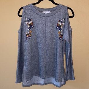 NWT THML long sleeve embroidered open shoulder top